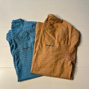 Patagonia Wave Pattern Running Tees in Blue and Orange
